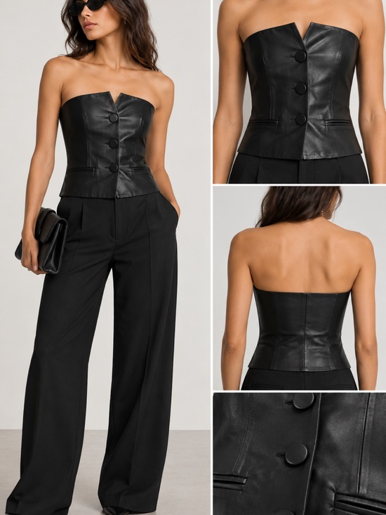Zara Tops - NWT Zara 100% Leather Black Bustier Corset Vest Top Size Medium